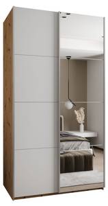 Armoire Lux 3 Imitation chêne - Argenté - Blanc - Largeur : 130 cm