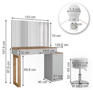 Schminktisch Regina 47741 Braun - Weiß - Holzwerkstoff - 130 x 88 x 40 cm