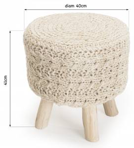 Tabouret rond bois et laine ivoire Beige - Textile - 40 x 41 x 40 cm