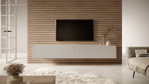 BISIRA - TV-Möbel 200 cm Taupe Grau - Holz teilmassiv - 200 x 30 x 32 cm