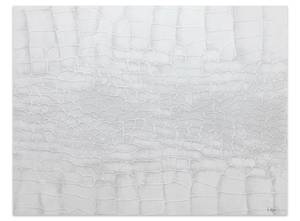 Tableau peint à la main White Snake Blanc - Bois massif - Textile - 100 x 75 x 4 cm