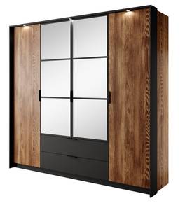 Drehtürenschrank MILTON LED Schwarz - Braun - Holzwerkstoff - Kunststoff - 224 x 210 x 59 cm