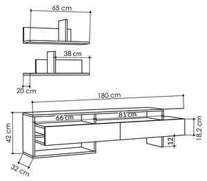 Meuble TV Gara Gris - Bois manufacturé - 32 x 42 x 180 cm