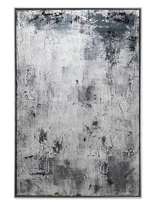 Tableau peint à la main Stonewashed Noir - Gris - Bois massif - Textile - 83 x 123 x 6 cm