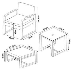 Garten-Sitzgruppe Calvello 5-tlg. Beige - Blau - Metall - Polyrattan - 40 x 40 x 40 cm