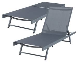 Set de 2 chaises longues Baragiano Gris - Métal - Textile - 197 x 30 x 64 cm