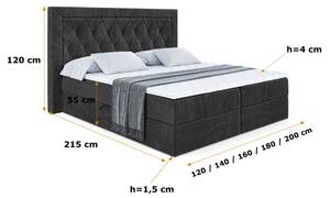 Boxspringbett NOEL Schwarz - Breite: 140 cm - H4