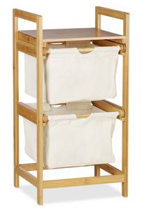 Panier à linge bambou 2 sacs à linge Marron - Blanc - Bambou - Textile - 37 x 73 x 33 cm