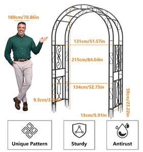 Rosenbogen Gartenbogen Schwarz - Metall - 59 x 131 x 134 cm