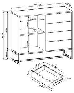 Buffet AMBER SB103 1D4D Beige - Bois manufacturé - Matière plastique - 103 x 89 x 39 cm