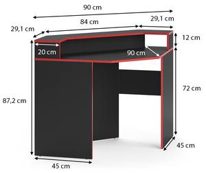 Bureau d'angle Kron noir/rouge 90 x 90 cm