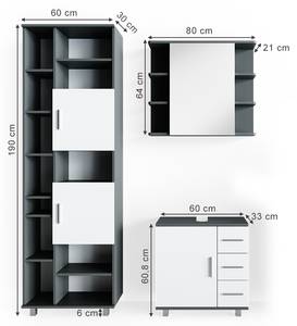 Badmöbelset Ilias  3er Set Anthrazit - Weiß - 60 x 60 x 33 cm