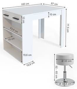 Set de table de bar Repose 33329 Blanc - Bois manufacturé - 67 x 77 x 100 cm