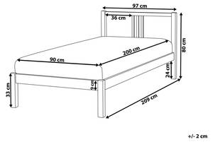 Lit simple VANNES Chêne clair - Largeur : 97 cm