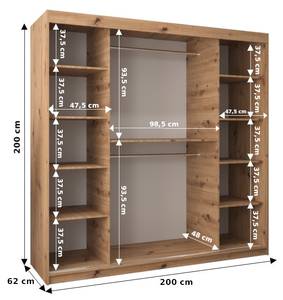 SCHWEBETÜRENSCHRANK TOKYO Eiche Sonoma Dekor - Weiß - Breite: 200 cm