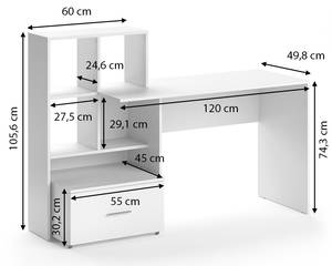 Schreibtisch Loris Weiß Weiß - Holzwerkstoff - 149 x 105 x 50 cm
