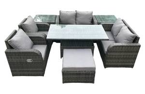 Gartensofa Set XL (8er-Set) Grau - Polyrattan - Stein - 69 x 79 x 124 cm