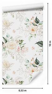 Tapete Blumen ROSEN Blätter Natur Dekor Beige - Braun - Grün - Weiß - Papier - Textil - 53 x 1000 x 1000 cm