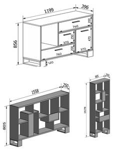 Set Buffet - Regal Loft, Eiche/Schwarz Holzwerkstoff - 40 x 185 x 190 cm