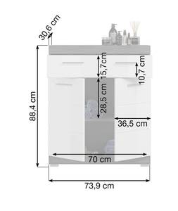 Standschrank Weiß Hochglanz Korpus Grau Breite: 74 cm