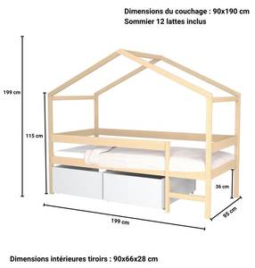 Lit cabane + tiroirs Waël Beige - En partie en bois massif