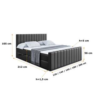 Boxspringbett EDITA-Z Hochglanz Schwarz - Breite: 200 cm - H3