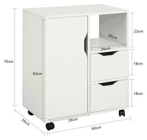 Support Imprimante Roulant FBT105-W Blanc - Bois manufacturé - 60 x 70 x 35 cm