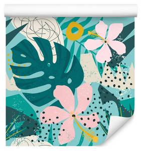 Papier Peint Feuilles TROPICALES Fleurs Beige - Noir - Vert - Papier - Textile - 53 x 1000 x 1000 cm