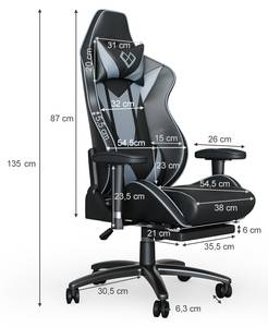 Gamingstuhl „Sirius“ Schwarz/Grau Grau - Kunstleder - 70 x 135 x 59 cm