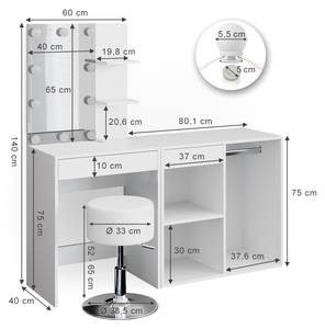 Schminktisch Isabelle Set Weiß - Holzwerkstoff - 60 x 140 x 40 cm