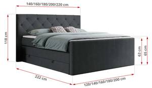 Boxspringbett KING VELEN Graphit - Breite: 160 cm - H3 - Textil