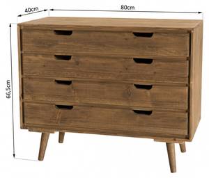 Commode 4 tiroirs en sapin Marron - En partie en bois massif - 40 x 66 x 80 cm
