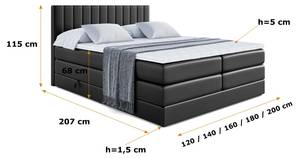 Boxspringbett EDITA KING Hochglanz Schwarz - Breite: 200 cm