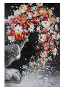 Tableau peint à la main Tender Flower Noir - Rose foncé - Bois massif - Textile - 60 x 90 x 4 cm