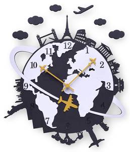 Horloge murale design THE WORLDLY. Noir - Blanc - Bois manufacturé - 41 x 45 x 1 cm