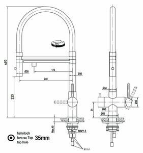 Edelstahl 3 wege Hahn + 2 Strahl Brause Metall - 35 x 49 x 5 cm