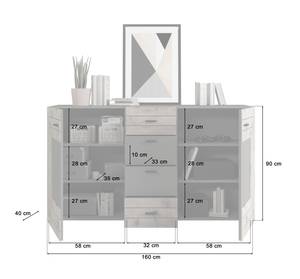 Sideboard Matt Grau Nox Oak Grau - Holzwerkstoff - 160 x 90 x 40 cm