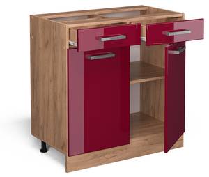 Küchenunterschrank R-Line 37139 Hochglanz Bordeaux - Sonoma Eiche Trüffel Dekor - Breite: 80 cm