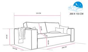 Sofa Bali Schwarz - Holzwerkstoff - 255 x 59 x 105 cm