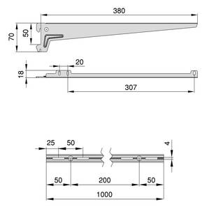 Wandbefestigungsschienen und Weiß - Metall - 10 x 2 x 100 cm