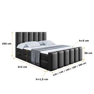 Boxspringbett BOXI1-Z Hochglanz Schwarz - Breite: 180 cm - H3