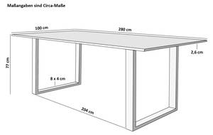 Esstisch MORITZ Akazie Dekor - Beige - 280 x 100 cm - Silber - Stahl