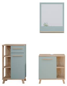 Badmöbelset „Ciro“ Mint/Sonoma 3er Set Blau - Holzwerkstoff - Glas - 60 x 128 x 33 cm