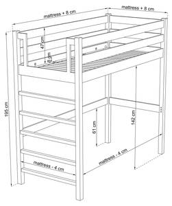 Hochbett N01 Weiß - 100 x 200 cm