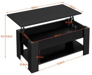 Couchtisch Lift-Top-Kaffeetisch Schwarz - Holzwerkstoff - 50 x 56 x 98 cm