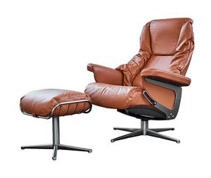 Fauteuil relax MODO cuir avec pouf Marron