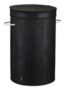 2 x Wäschekorb Bambus mit Deckel schwarz Schwarz - Weiß
