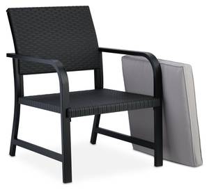 Balkonmöbel Set 3-teilig in Rattan-Optik Schwarz - Grau - Metall - Kunststoff - Textil - 58 x 80 x 70 cm