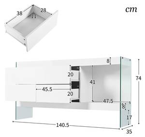 LED-Sideboard Neptunus Ⅲ Weiß - Holzwerkstoff - Metall - Massivholz - Holzart/Dekor - 35 x 74 x 140 cm