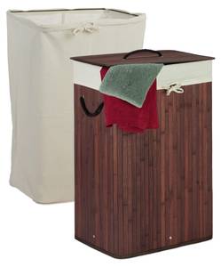 1 x Wäschekorb Bambus rechteckig braun Braun - Weiß - Bambus - Holzwerkstoff - Textil - 44 x 66 x 34 cm